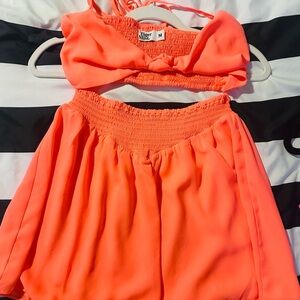 Tiger Mist Neon Orange Bow Top Set - Top M Bottom XS